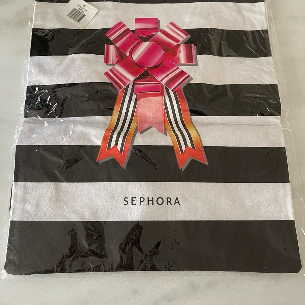 Sephora Striped Tote with Pink Bow
